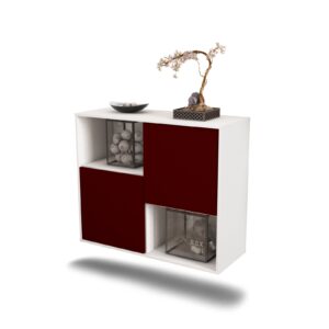 Sideboard Modesto | hängend | Korpus Weiß | Front in Bordeaux | 92x79x35cm (BxHxT)