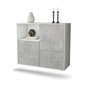 Sideboard Boise | hängend | Korpus Weiß | Front in Beton Optik | 92x79x35cm (BxHxT)
