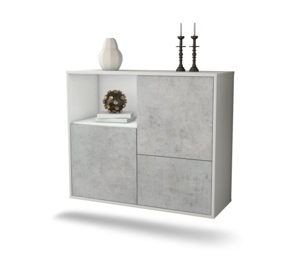 Sideboard Boise | hängend | Korpus Weiß | Front in Beton Optik | 92x79x35cm (BxHxT)