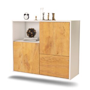 Sideboard Boise | hängend | Korpus Weiß | Front in Eiche Holz Optik | 92x79x35cm (BxHxT)