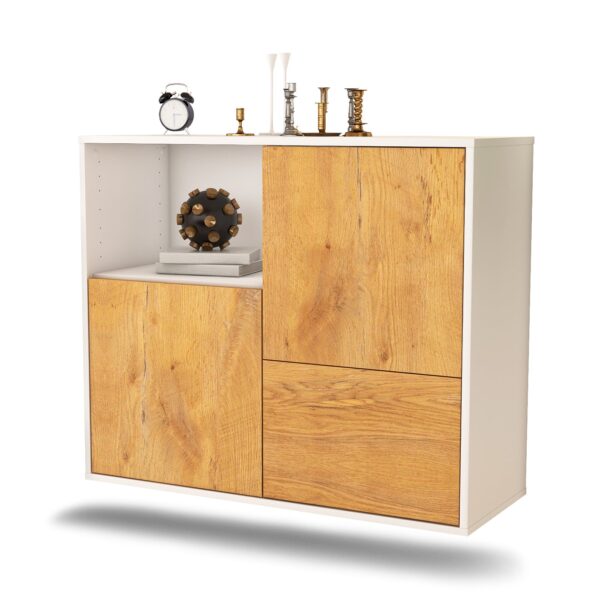 Sideboard Boise | hängend | Korpus Weiß | Front in Eiche Holz Optik | 92x79x35cm (BxHxT)