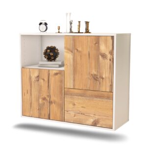 Sideboard Boise | hängend | Korpus Weiß | Front in Pinie Holz Optik | 92x79x35cm (BxHxT)