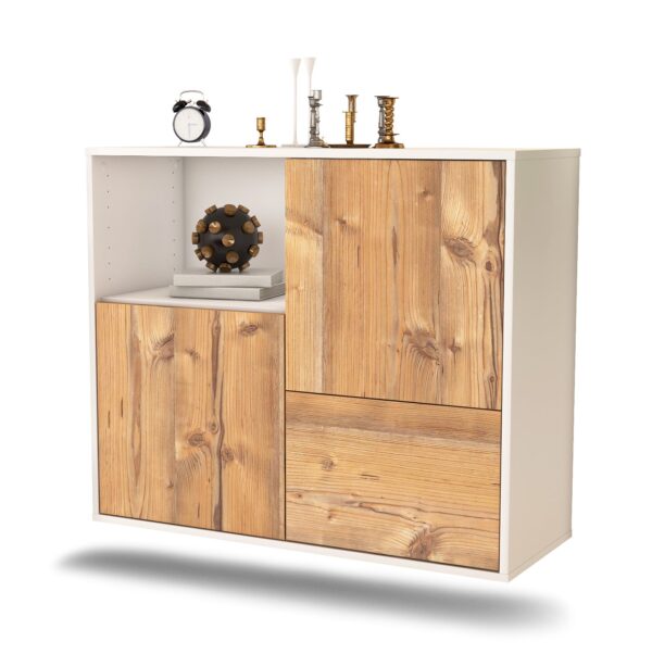 Sideboard Boise | hängend | Korpus Weiß | Front in Pinie Holz Optik | 92x79x35cm (BxHxT)
