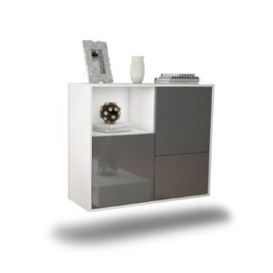 Sideboard Boise | hängend | Korpus Weiß | Front in Hochglanz Grau | 92x79x35cm (BxHxT)