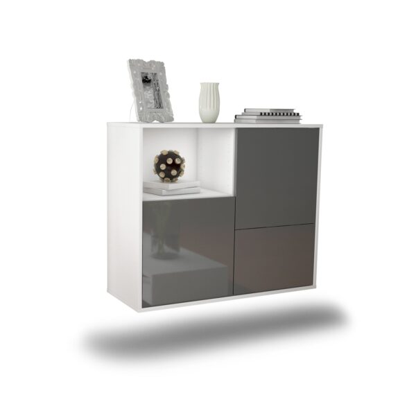 Sideboard Boise | hängend | Korpus Weiß | Front in Hochglanz Grau | 92x79x35cm (BxHxT)