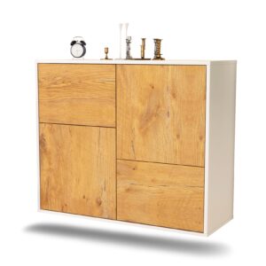 Sideboard Fremont | hängend | Korpus Weiß | Front in Eiche Holz Optik | 92x79x35cm (BxHxT)
