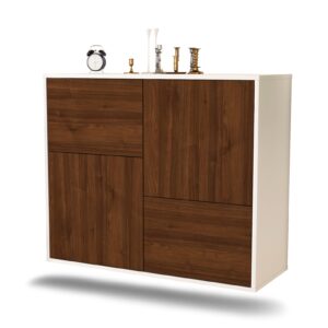 Sideboard Fremont | hängend | Korpus Weiß | Front in Walnuss Holz Optik | 92x79x35cm (BxHxT)