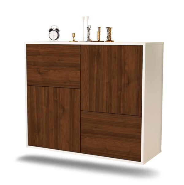 Sideboard Fremont | hängend | Korpus Weiß | Front in Walnuss Holz Optik | 92x79x35cm (BxHxT)