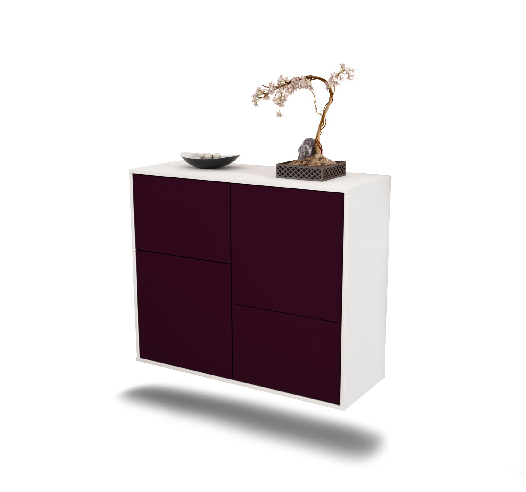 Sideboard Fremont | hängend | Korpus Weiß | Front in Lila | 92x79x35cm (BxHxT) 1 Sideboard Fremont | hängend | Korpus Weiß | Front in Lila | 92x79x35cm (BxHxT)
