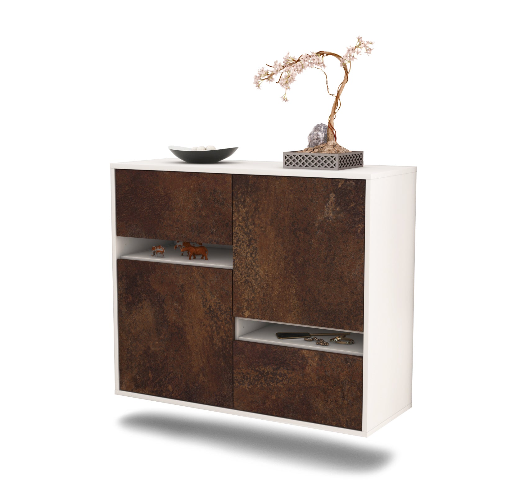 Sideboard Irvine | hängend | Korpus Weiß | Front in Rost Optik | 92x79x35cm (BxHxT) 1 Sideboard Irvine | hängend | Korpus Weiß | Front in Rost Optik | 92x79x35cm (BxHxT)