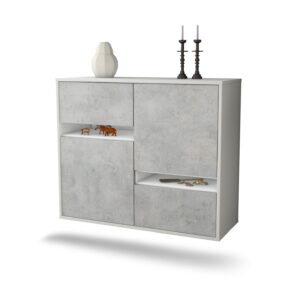 Sideboard Irvine | hängend | Korpus Weiß | Front in Beton Optik | 92x79x35cm (BxHxT)