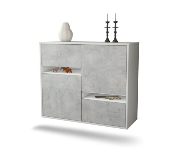 Sideboard Irvine | hängend | Korpus Weiß | Front in Beton Optik | 92x79x35cm (BxHxT)