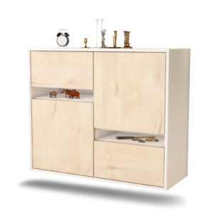 Sideboard Irvine | hängend | Korpus Weiß | Front in Zeder Holz Optik | 92x79x35cm (BxHxT)