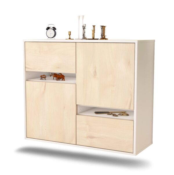 Sideboard Irvine | hängend | Korpus Weiß | Front in Zeder Holz Optik | 92x79x35cm (BxHxT)