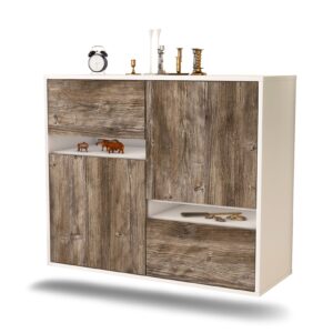 Sideboard Irvine | hängend | Korpus Weiß | Front in Treibholz Holz Optik | 92x79x35cm (BxHxT)