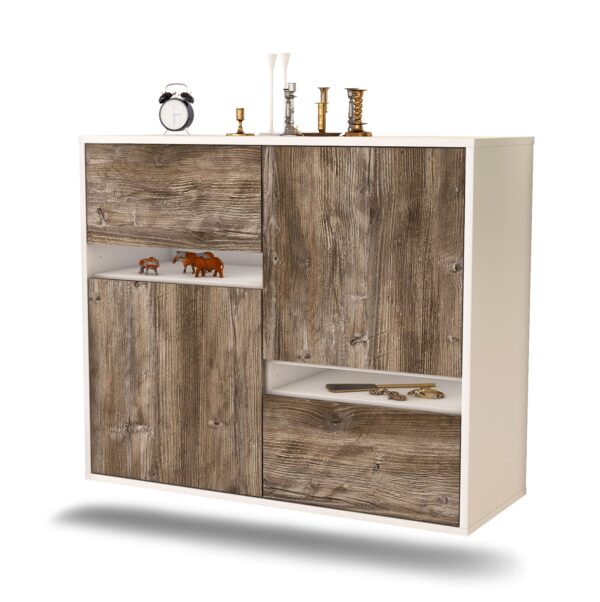 Sideboard Irvine | hängend | Korpus Weiß | Front in Treibholz Holz Optik | 92x79x35cm (BxHxT)