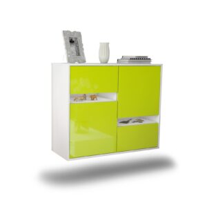 Sideboard Irvine | hängend | Korpus Weiß | Front in Hochglanz Grün | 92x79x35cm (BxHxT)