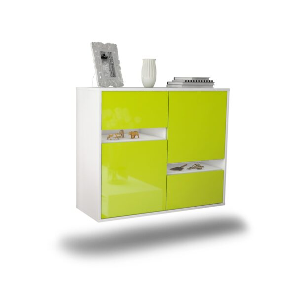 Sideboard Irvine | hängend | Korpus Weiß | Front in Hochglanz Grün | 92x79x35cm (BxHxT)