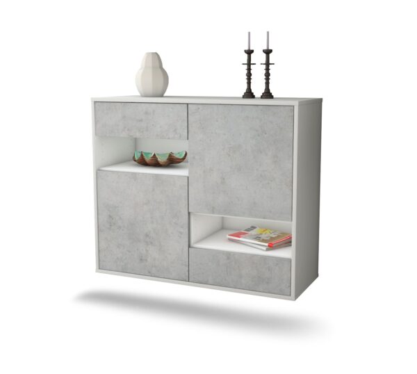 Sideboard Spokane | hängend | Korpus Weiß | Front in Beton Optik | 92x79x35cm (BxHxT)