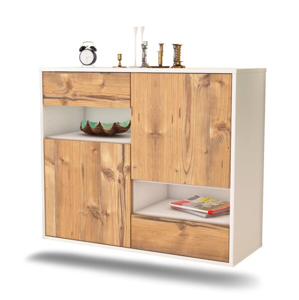 Sideboard Spokane | hängend | Korpus Weiß | Front in Pinie Holz Optik | 92x79x35cm (BxHxT)