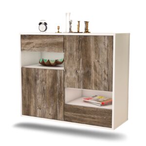 Sideboard Spokane | hängend | Korpus Weiß | Front in Treibholz Holz Optik | 92x79x35cm (BxHxT)