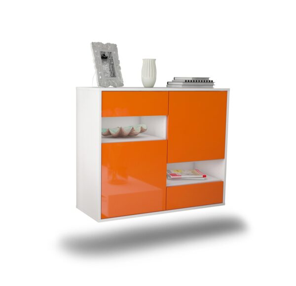 Sideboard Spokane | hängend | Korpus Weiß | Front in Hochglanz Orange | 92x79x35cm (BxHxT)