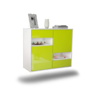 Sideboard Spokane | hängend | Korpus Weiß | Front in Hochglanz Grün | 92x79x35cm (BxHxT)