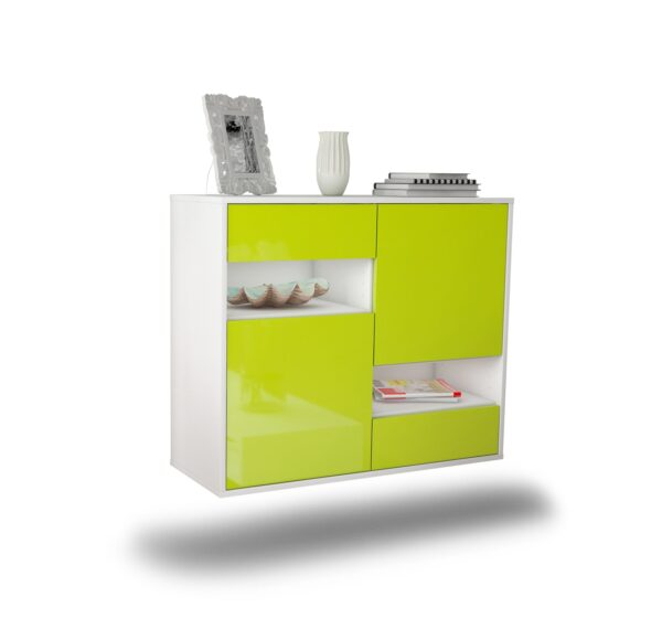 Sideboard Spokane | hängend | Korpus Weiß | Front in Hochglanz Grün | 92x79x35cm (BxHxT)