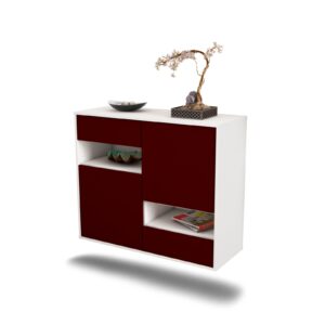 Sideboard Spokane | hängend | Korpus Weiß | Front in Bordeaux | 92x79x35cm (BxHxT)