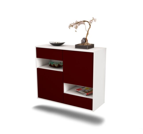Sideboard Spokane | hängend | Korpus Weiß | Front in Bordeaux | 92x79x35cm (BxHxT)