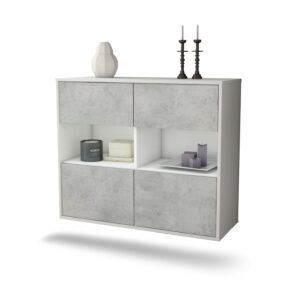 Sideboard Richmond | hängend | Korpus Weiß | Front in Beton Optik | 92x79x35cm (BxHxT)