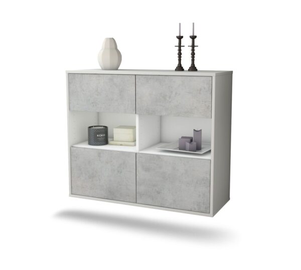 Sideboard Richmond | hängend | Korpus Weiß | Front in Beton Optik | 92x79x35cm (BxHxT)