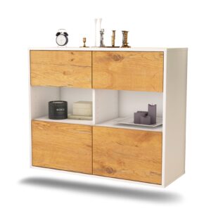 Sideboard Richmond | hängend | Korpus Weiß | Front in Eiche Holz Optik | 92x79x35cm (BxHxT)