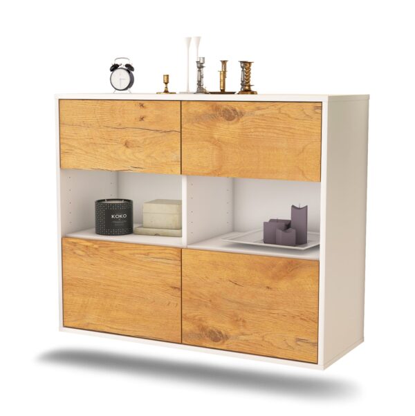 Sideboard Richmond | hängend | Korpus Weiß | Front in Eiche Holz Optik | 92x79x35cm (BxHxT)