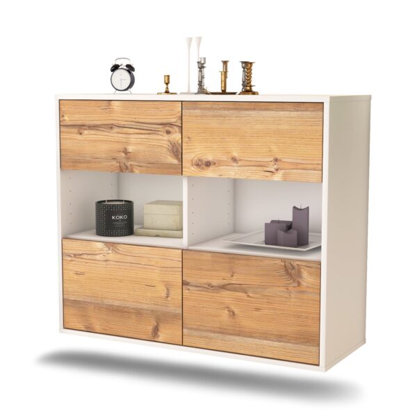 Sideboard Richmond | hängend | Korpus Weiß | Front in Pinie Holz Optik | 92x79x35cm (BxHxT)
