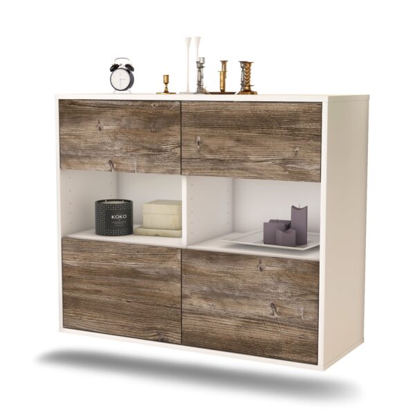Sideboard Richmond | hängend | Korpus Weiß | Front in Treibholz Holz Optik | 92x79x35cm (BxHxT)