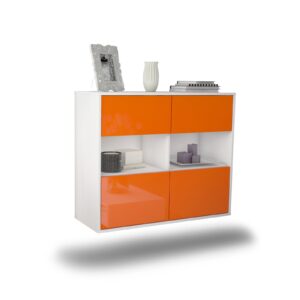 Sideboard Richmond | hängend | Korpus Weiß | Front in Hochglanz Orange | 92x79x35cm (BxHxT)