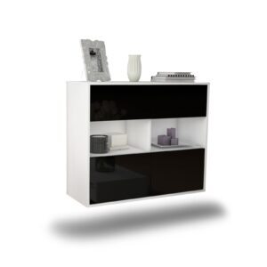 Sideboard Richmond | hängend | Korpus Weiß | Front in Hochglanz Schwarz | 92x79x35cm (BxHxT)