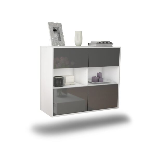 Sideboard Richmond | hängend | Korpus Weiß | Front in Hochglanz Grau | 92x79x35cm (BxHxT)