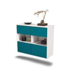 Sideboard Richmond | hängend | Korpus Weiß | Front in Türkis | 92x79x35cm (BxHxT)