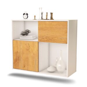 Sideboard Shreveport | hängend | Korpus Weiß | Front in Eiche Holz Optik | 92x79x35cm (BxHxT)