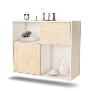 Sideboard Shreveport | hängend | Korpus Weiß | Front in Zeder Holz Optik | 92x79x35cm (BxHxT)