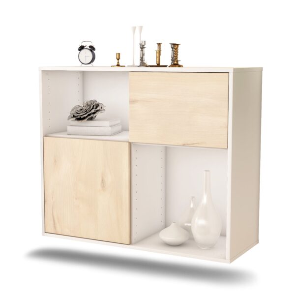 Sideboard Shreveport | hängend | Korpus Weiß | Front in Zeder Holz Optik | 92x79x35cm (BxHxT)