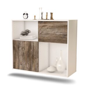 Sideboard Shreveport | hängend | Korpus Weiß | Front in Treibholz Holz Optik | 92x79x35cm (BxHxT)