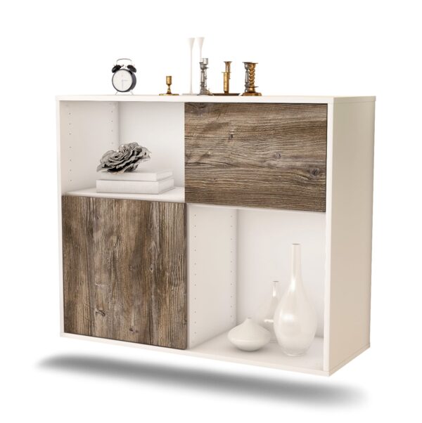 Sideboard Shreveport | hängend | Korpus Weiß | Front in Treibholz Holz Optik | 92x79x35cm (BxHxT)