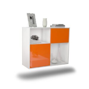 Sideboard Shreveport | hängend | Korpus Weiß | Front in Hochglanz Orange | 92x79x35cm (BxHxT)