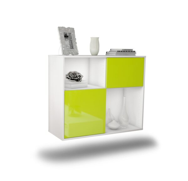 Sideboard Shreveport | hängend | Korpus Weiß | Front in Hochglanz Grün | 92x79x35cm (BxHxT)