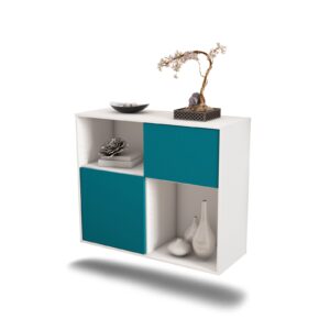 Sideboard Shreveport | hängend | Korpus Weiß | Front in Türkis | 92x79x35cm (BxHxT)