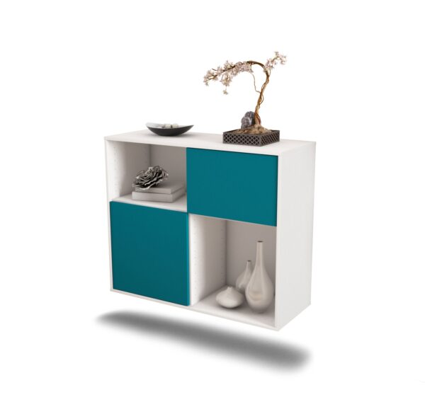 Sideboard Shreveport | hängend | Korpus Weiß | Front in Türkis | 92x79x35cm (BxHxT)