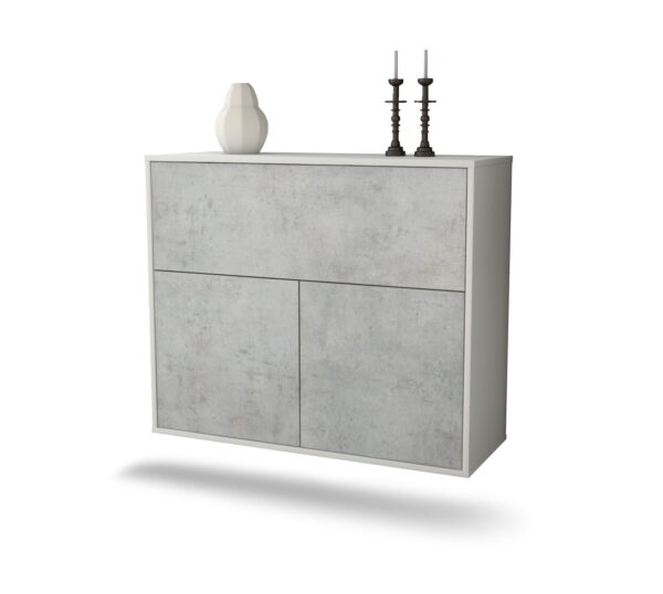 Sideboard Irving | hängend | Korpus Weiß | Front in Beton Optik | 92x79x35cm (BxHxT)
